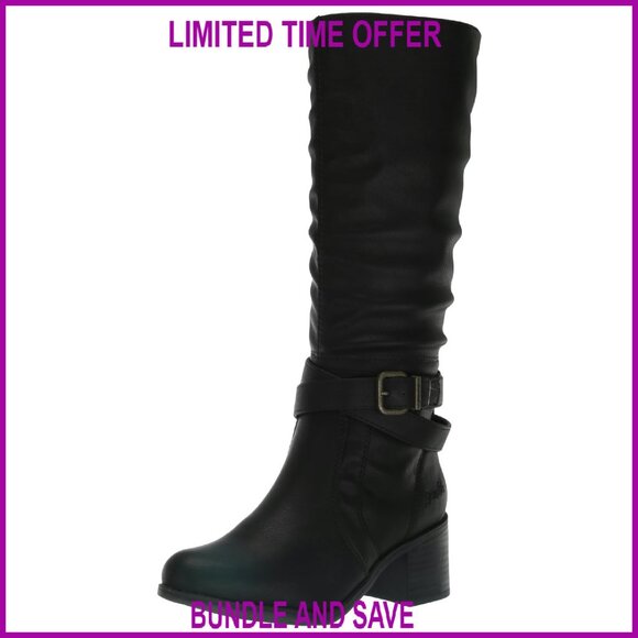 Knee High Boots with 2.5 Inch Heel Strap Buckle Detail Inside Zipper